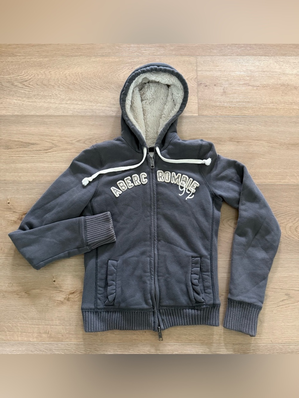 Abercrombie & Fitch Faux Fur Lined Zip Hoodie Small Tagged Medium Y2K